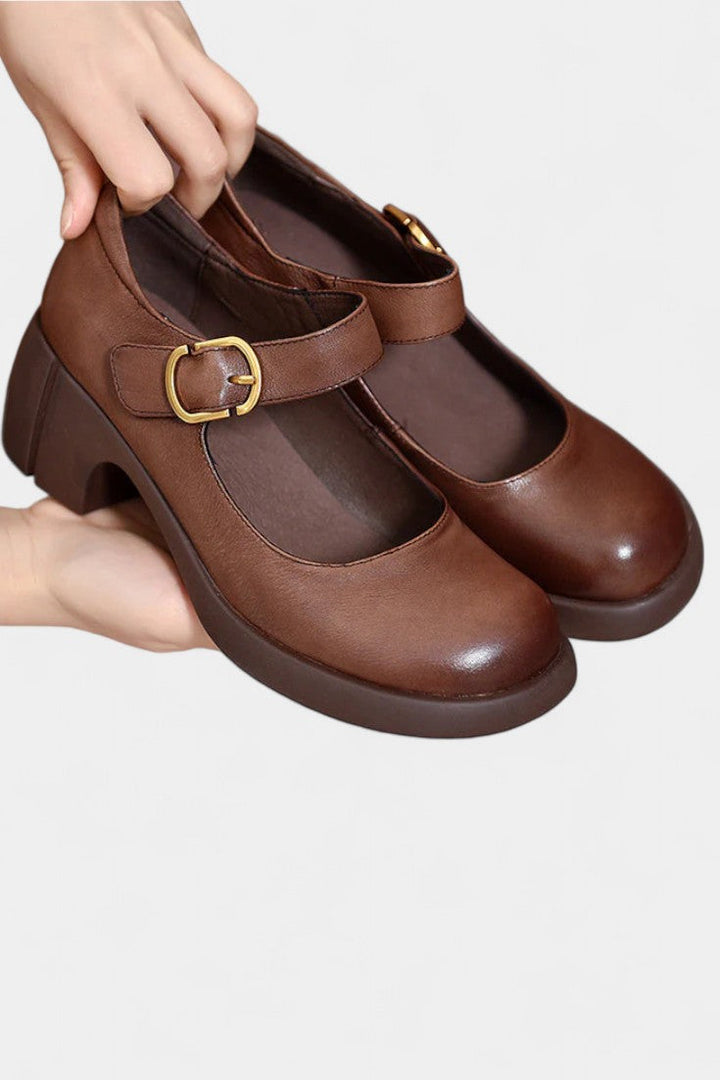Agnes Mary Janes with Classic Round Toe and Square Heel Design