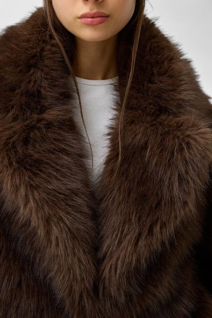 Positano Faux Leather Jacket Featuring an Oversized Faux Fur Collar