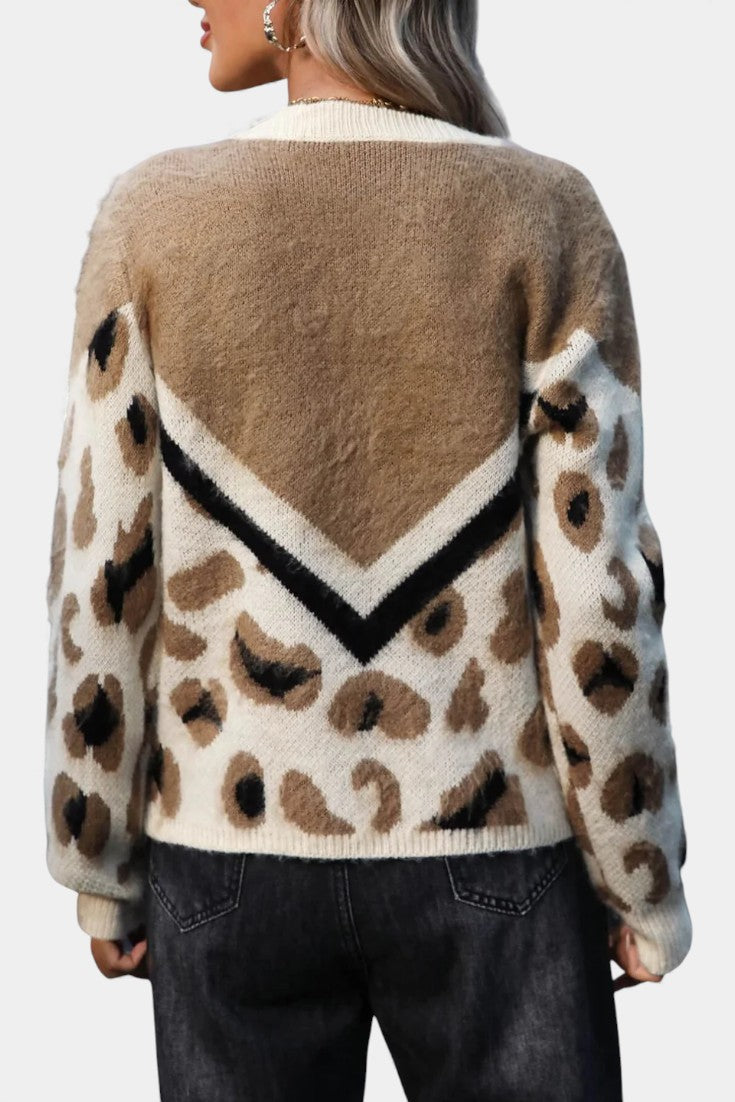 Leopard Print Ginette Sweater with Bold Stripes