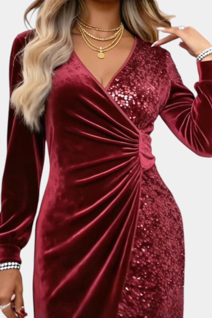 Taisila Crossed Neckline Sparkling Velvet Dress