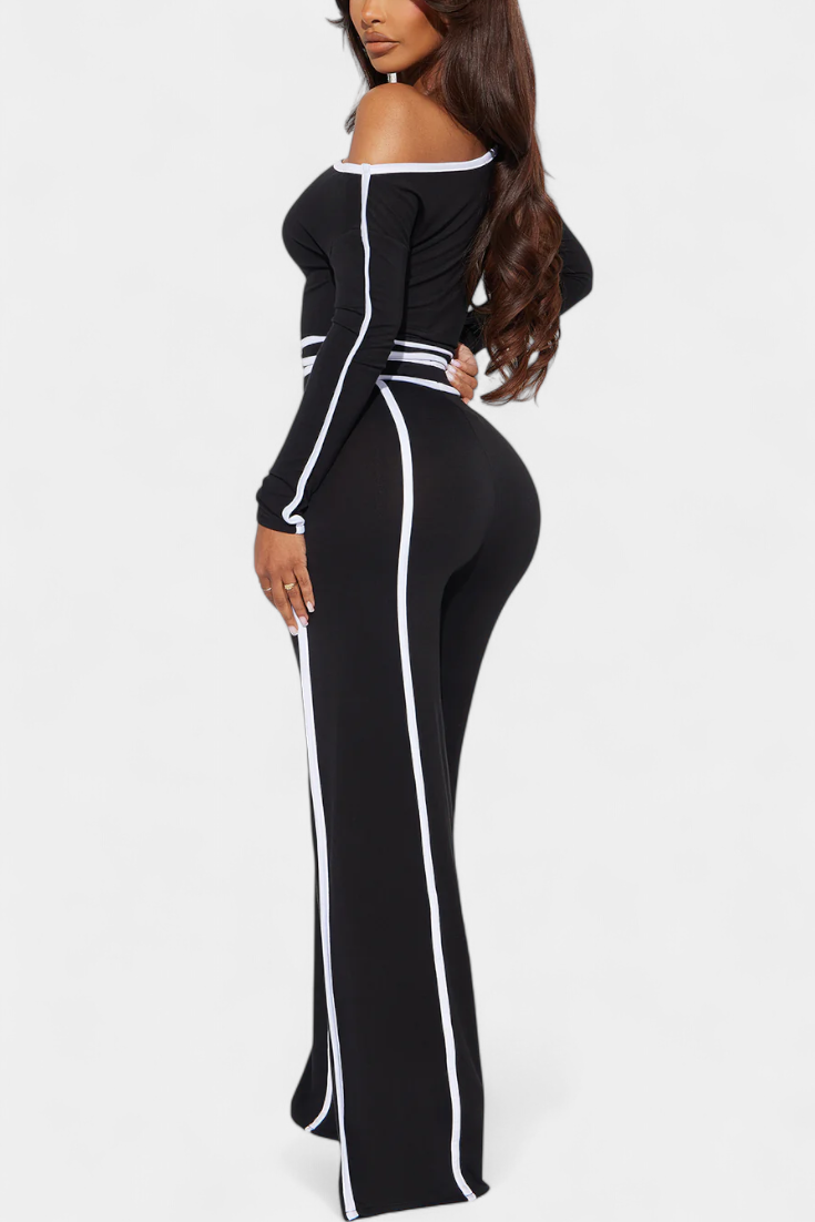 Krystelle Off-Shoulder Set with Bold Striped Accents