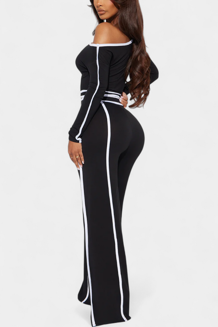Krystelle Off-Shoulder Set with Bold Striped Accents