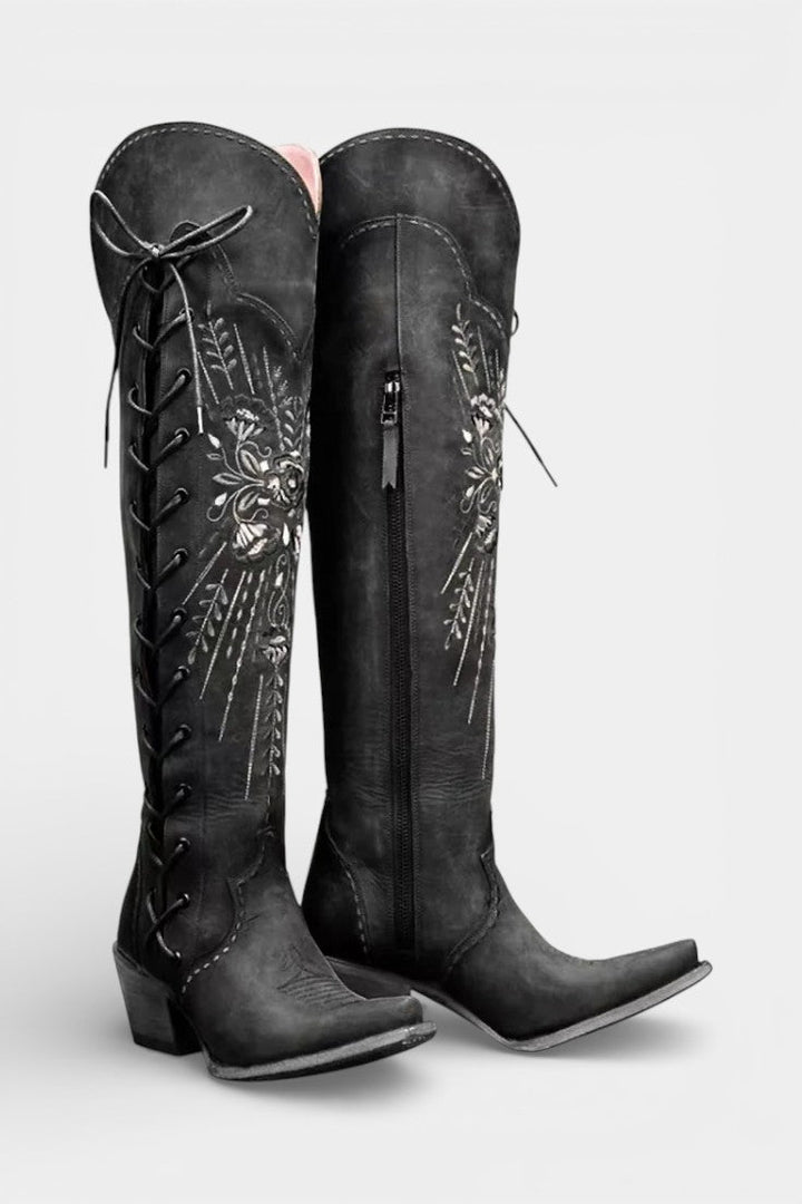 Antonine Vintage Western Lace-Up Boots with Embroidery