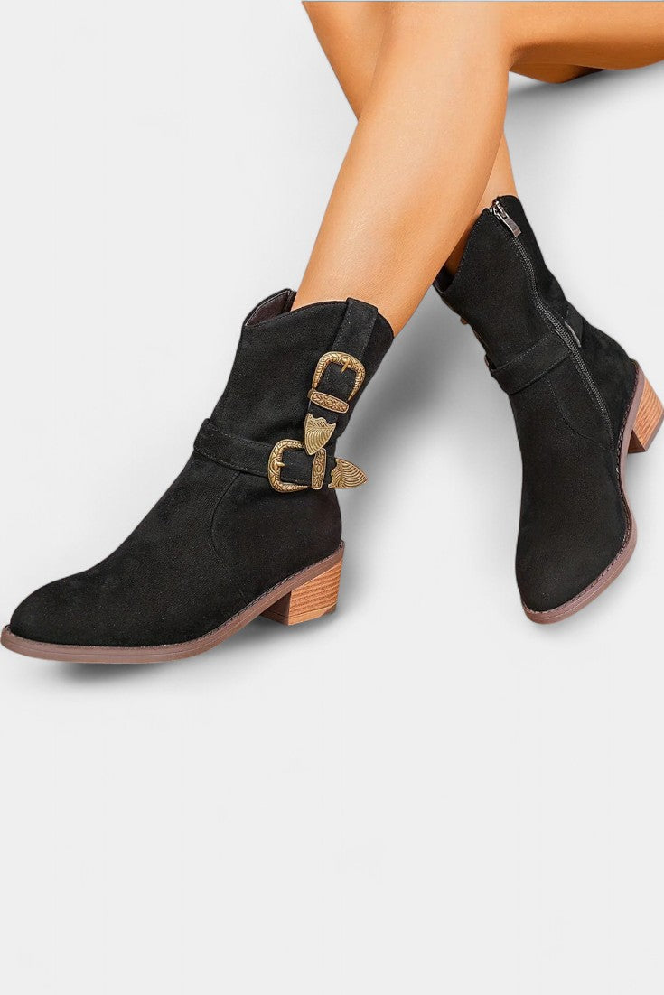 Western Style Suede Mesa Trail Boots with Metal Buckles