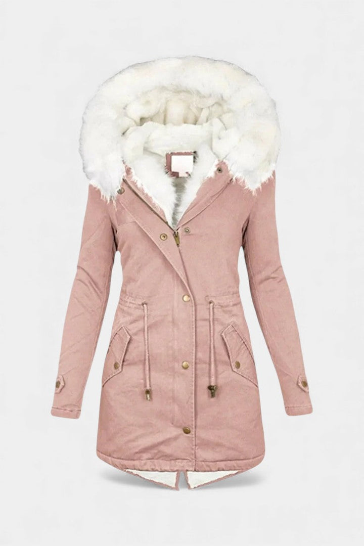 Lanra Faux Fur Trim Hooded Winter Parka with Belt