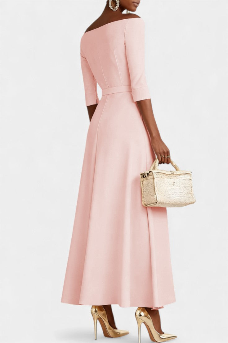 Meriya Off-Shoulder A-Line Dress with Short Sleeves