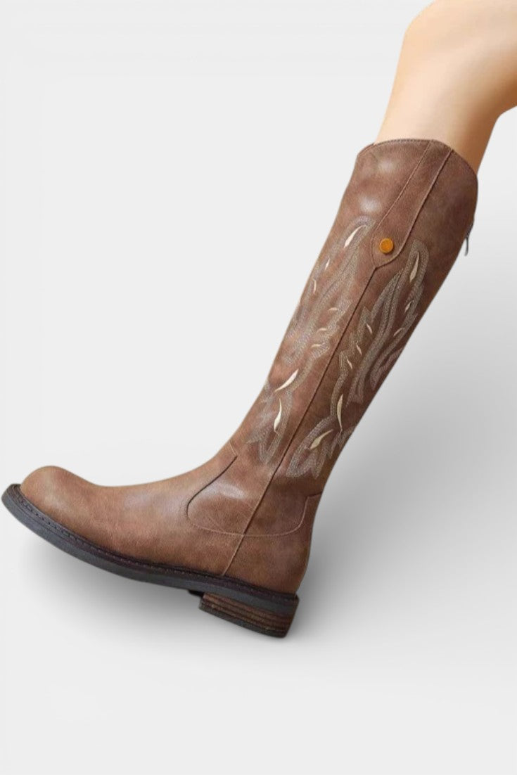 Violette Long Embroidered Boots Featuring Back Zipper