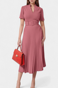 Seliora Pleated Skirt Midi Dress with Belt