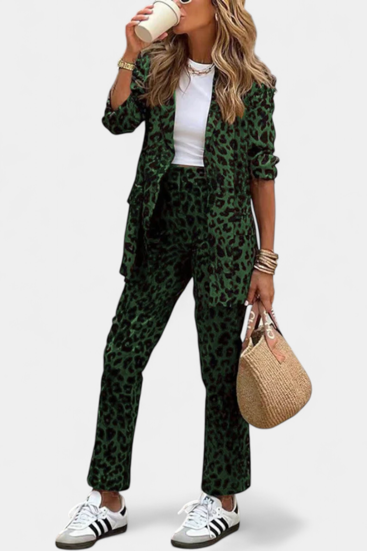 Nusa Tailored Blazer with High-Waisted Leopard Print Trousers
