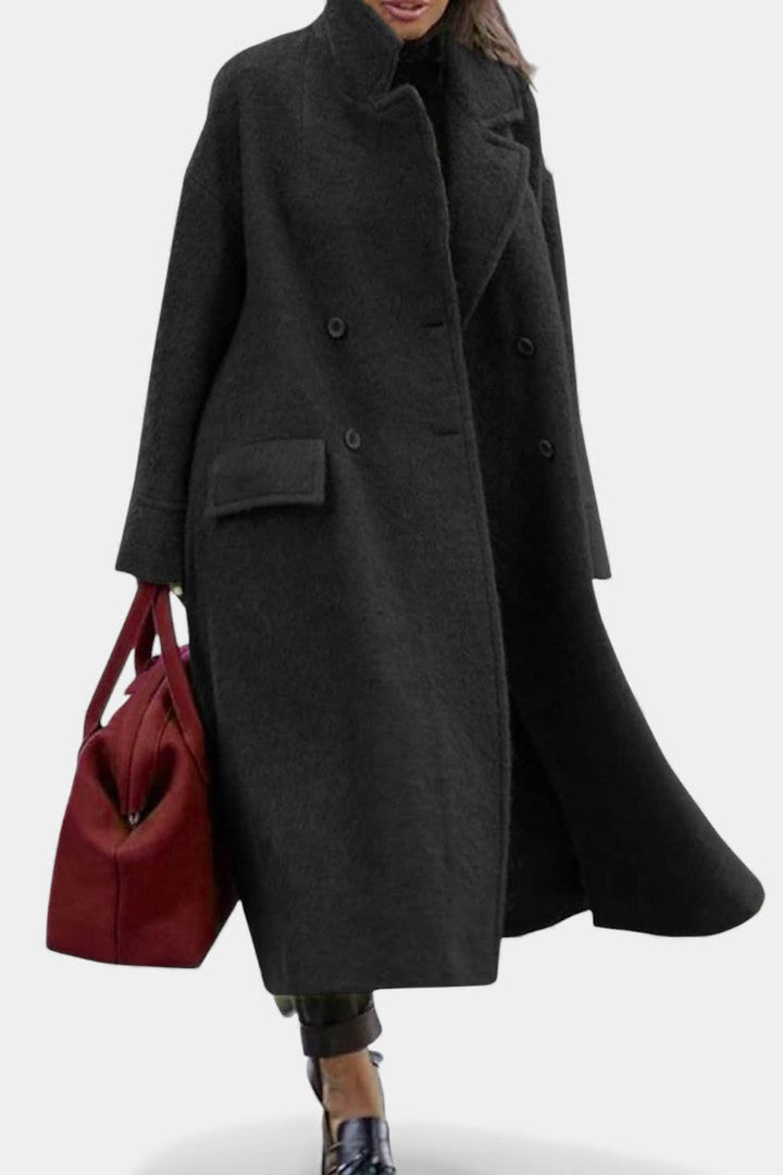 Camile Oversized Double-Breasted Long Coat with Notched Collar
