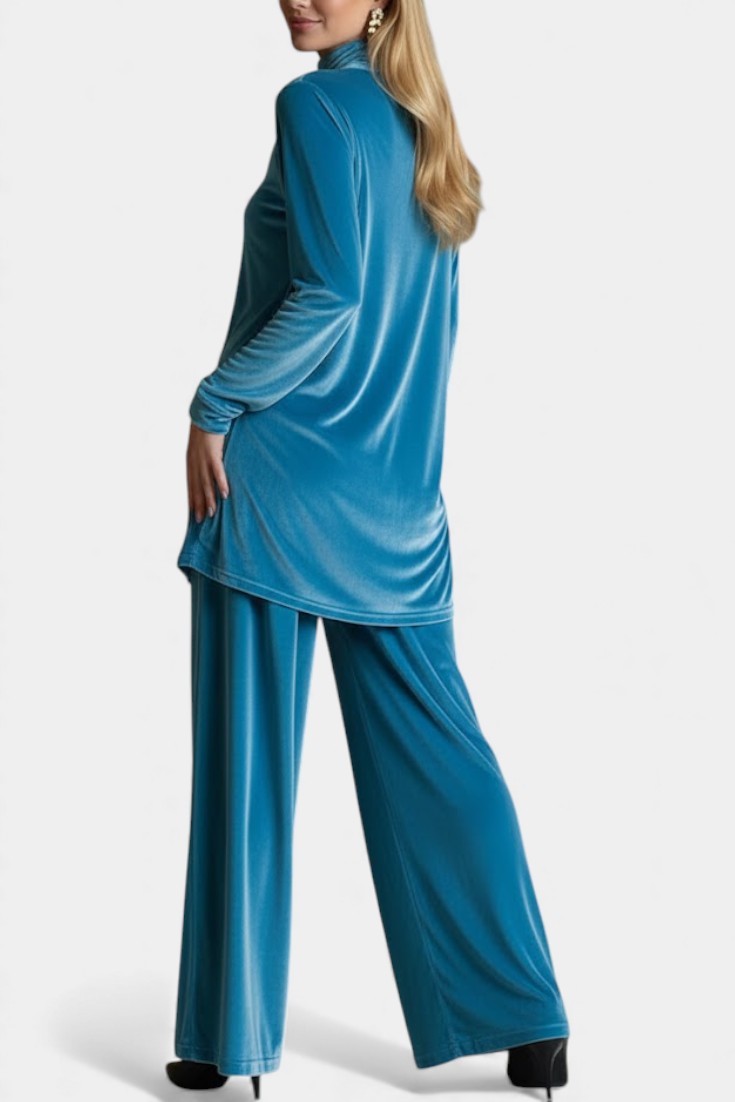 Tifenn Velvet High-Top and Split Pants Set with Elevated Collar