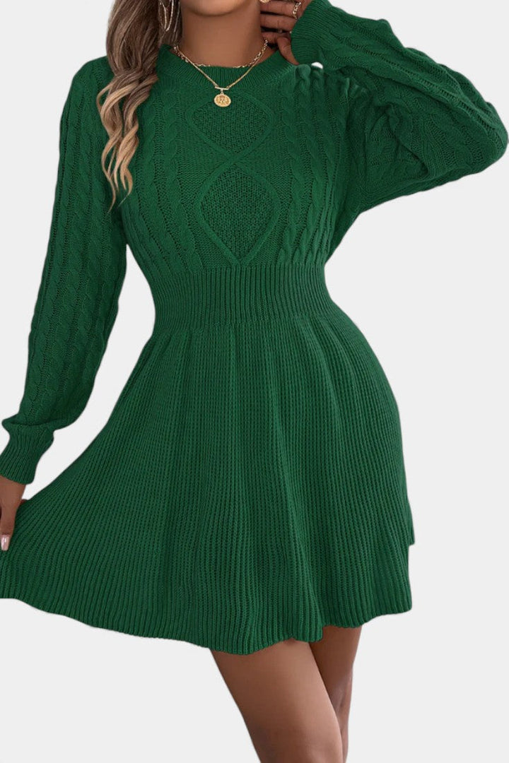 Césarine Mini Sweater Dress in Twisted Knit with Round Neck