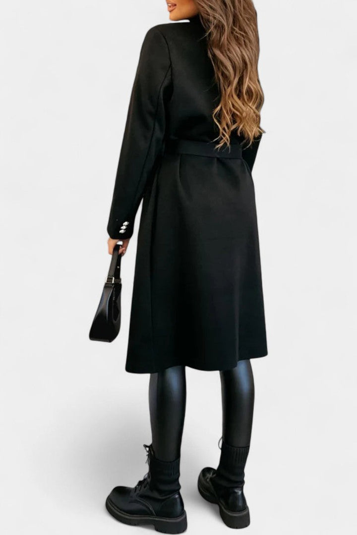 Miguelle Double-Breasted Coat Featuring a Tie Belt