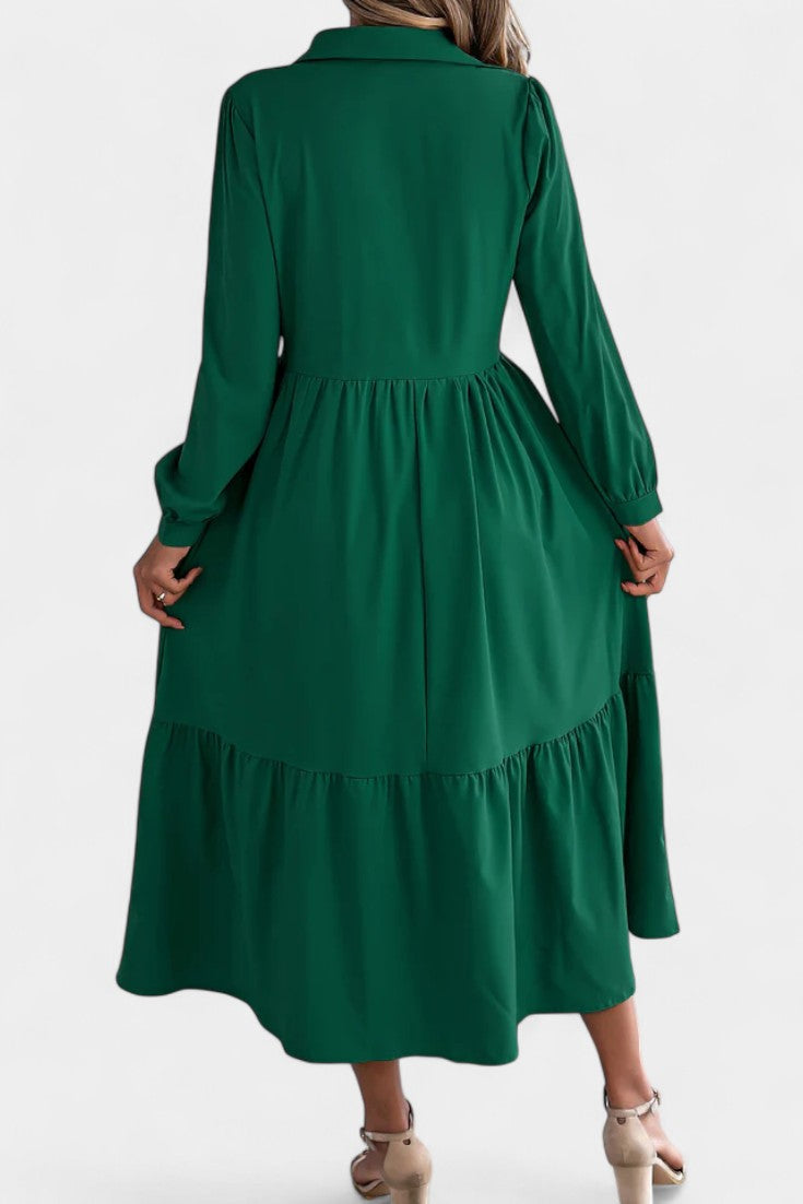Jessica Long Button-Up Tiered Dress