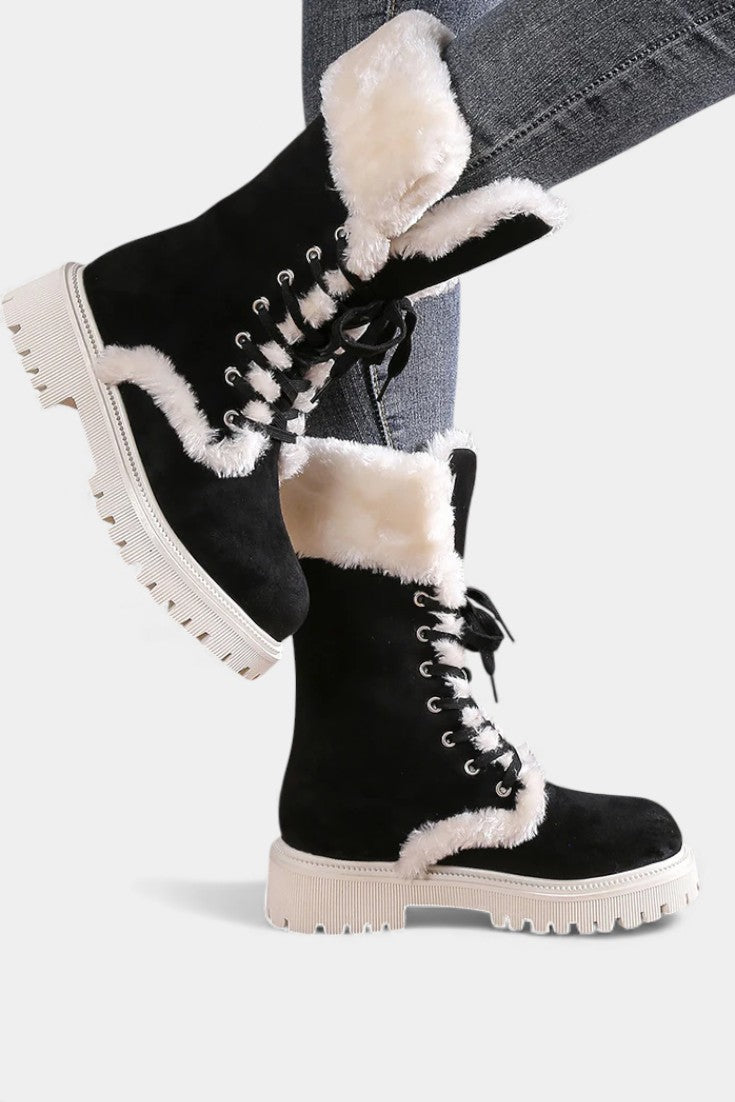 Léonce Faux Fur Lace-Up Mid-Calf Boots
