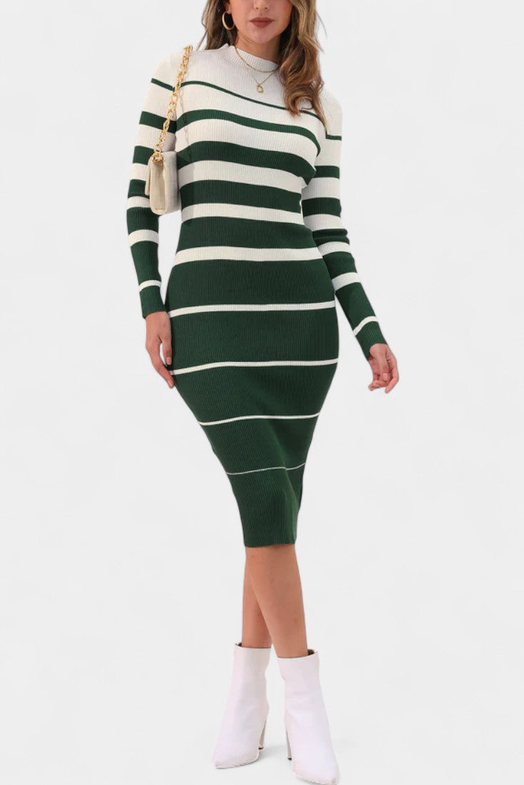 Azelyne Striped Knit Midi Dress with Bodycon Fit