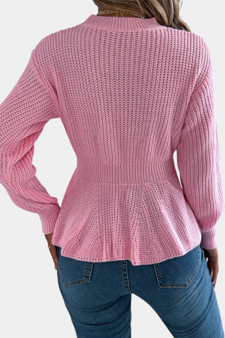 Alix Round Neck Peplum Sweater with Twisted Knit Design