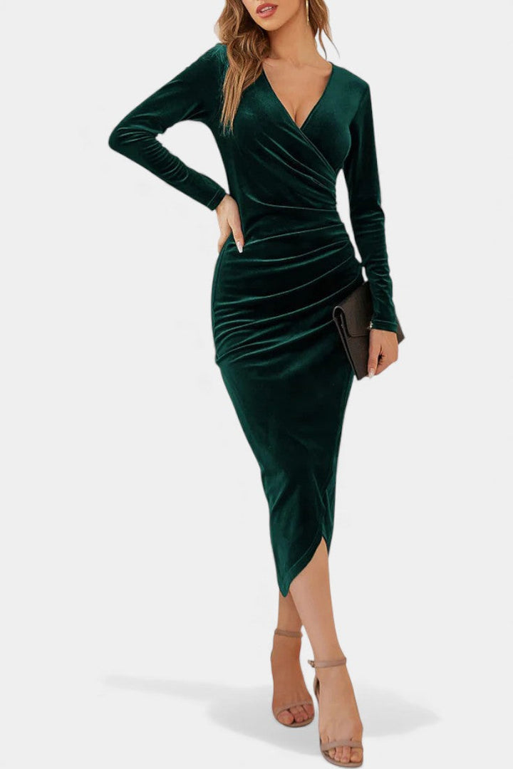 Gathered Velvet Midi Cocktail Dress by Kenza