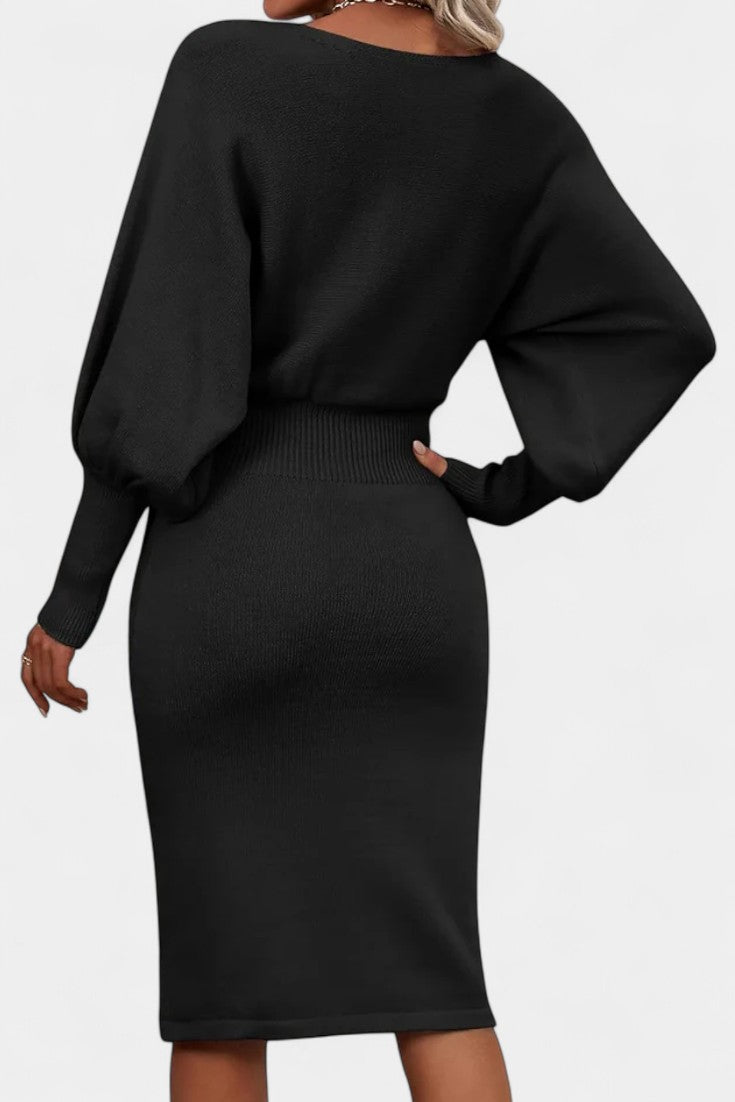 Abélise Long Sleeve Fitted Midi Knit Dress