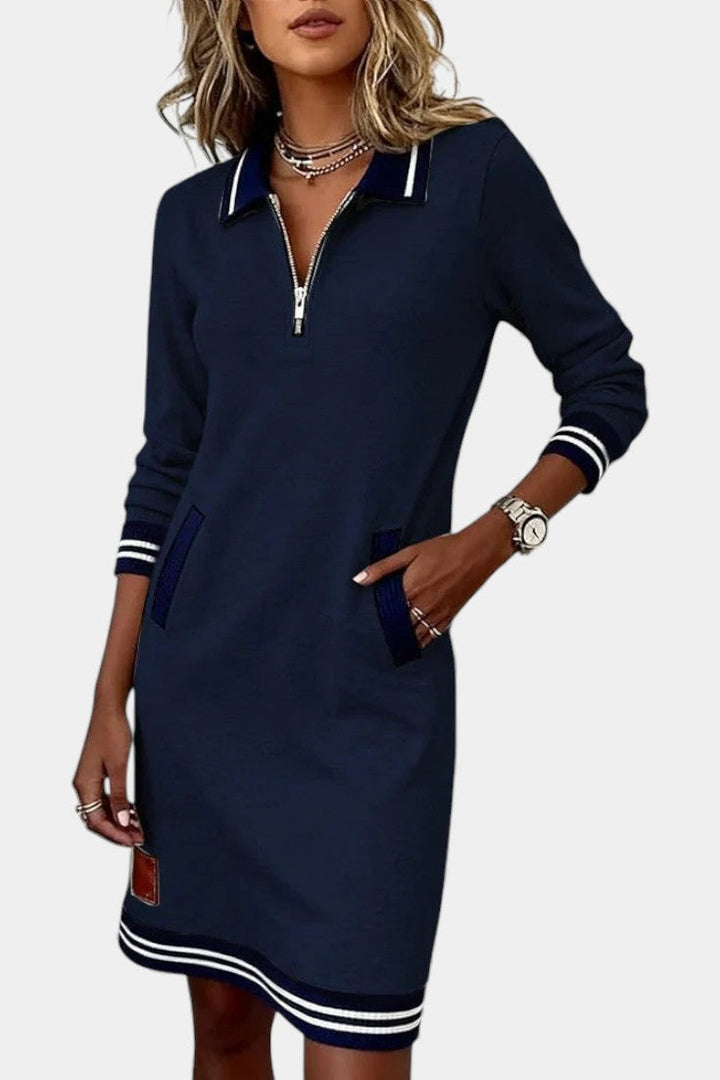 Zharina Ruffled Collar Casual Dress with Hidden Zip