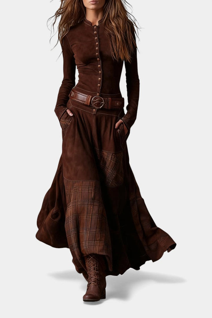 Chic Vintage Checkered Long Dress by Marlis