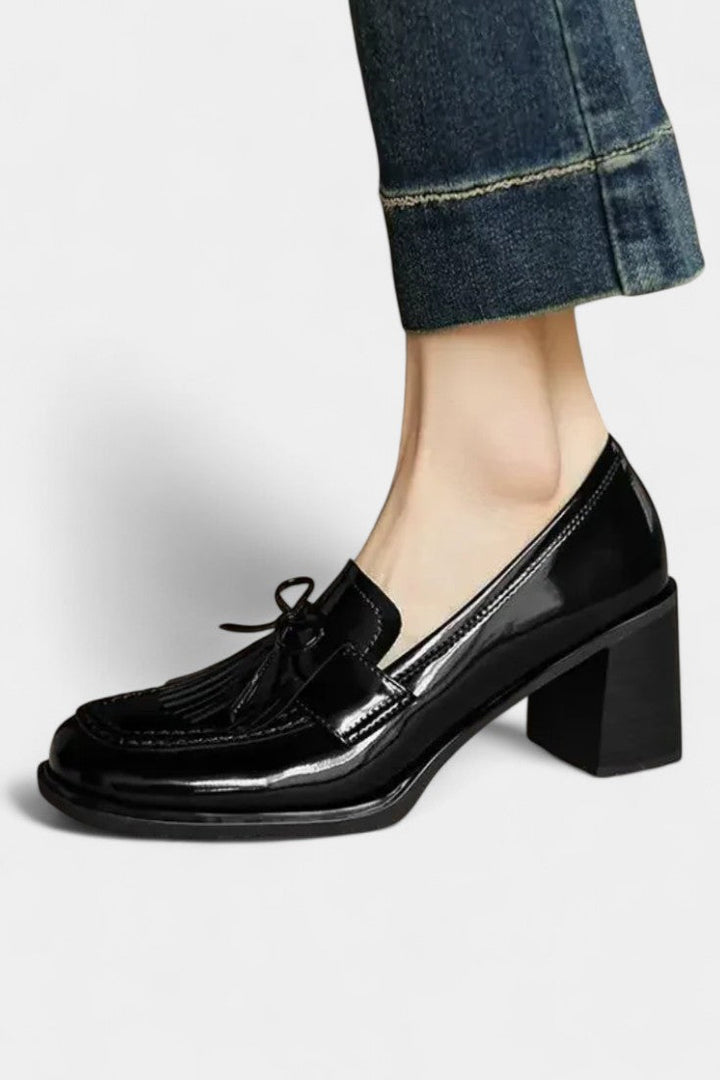 Elegant Block Heel Mary Jane Shoes with Fringe Detail