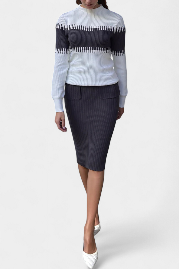 Sidonie Color-Block Knit Midi Dress with Long Sleeves
