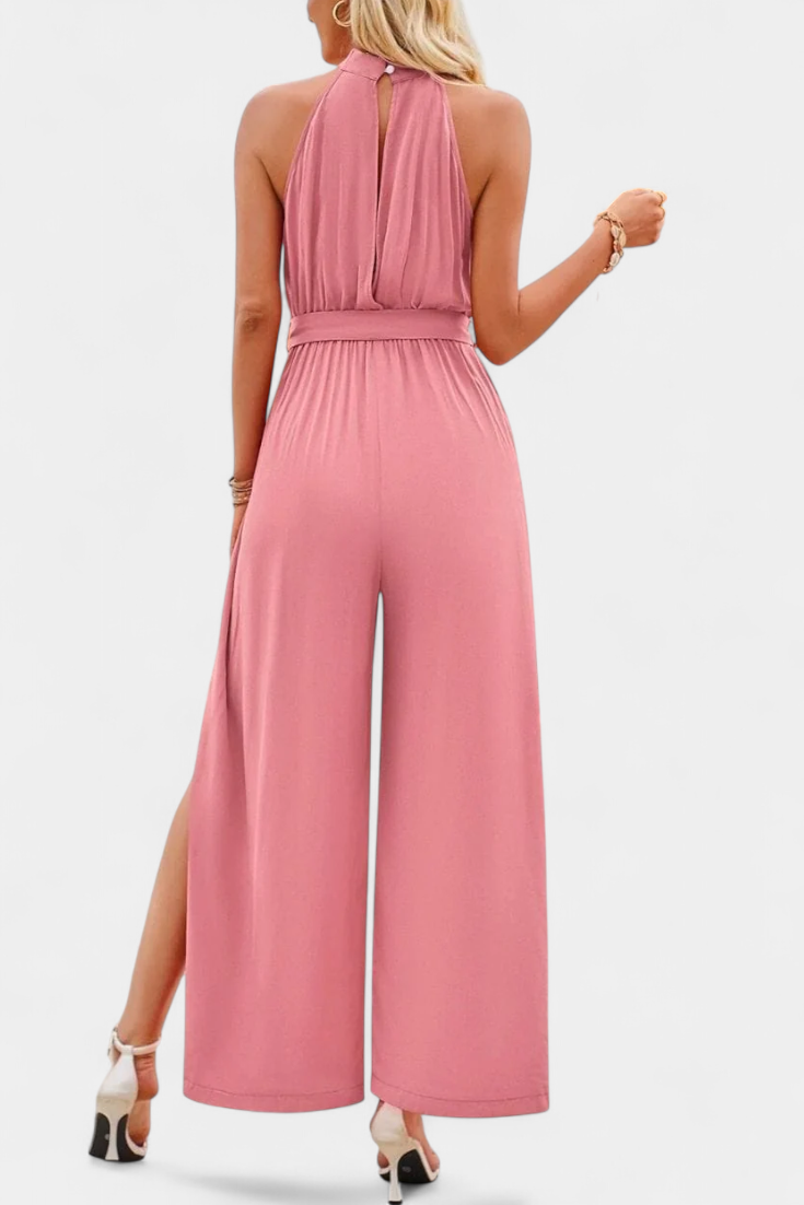 Asymmetrical One-Shoulder Jumpsuit with Bow Accent by Nyree