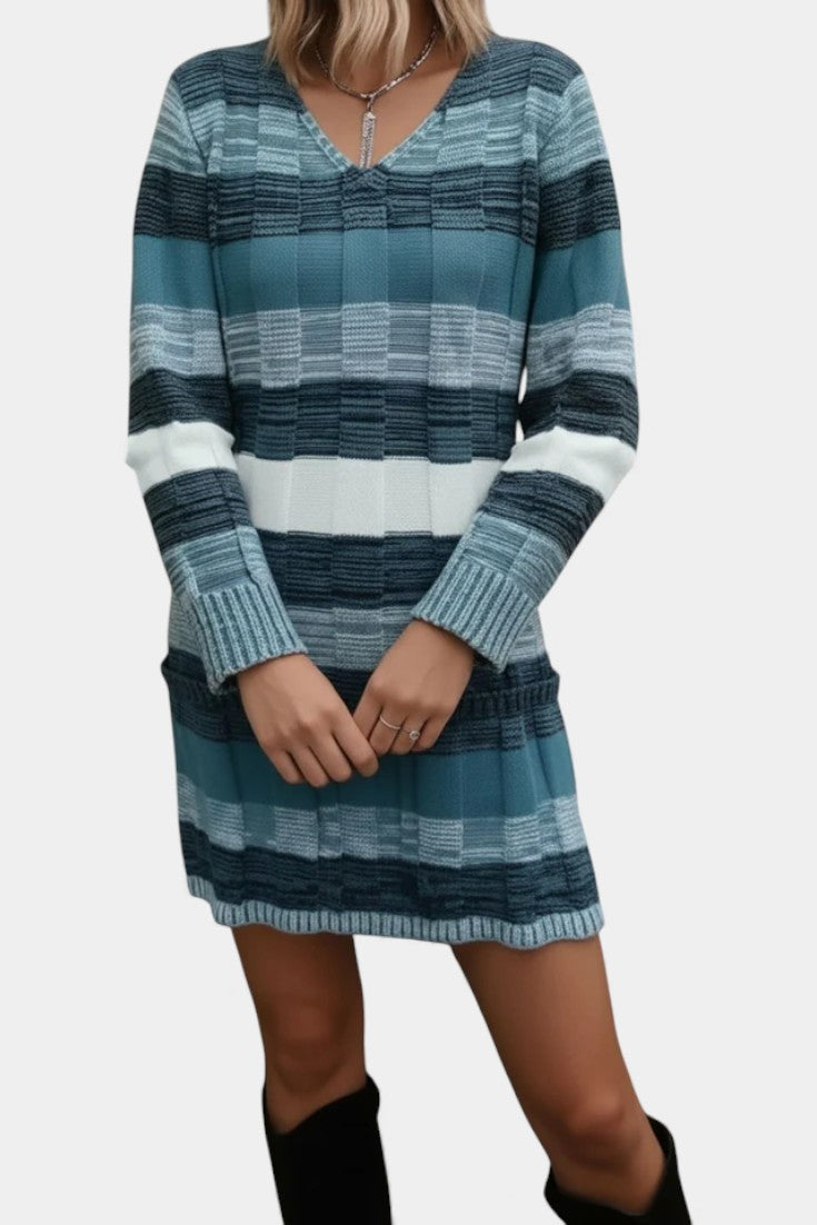 Lilac Striped Sweater Dress with Pockets