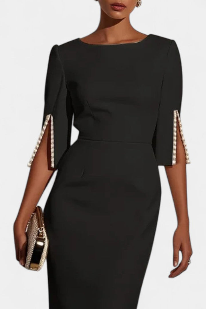 Reece Midi Dress Featuring Timeless Pearls and Classic Accents