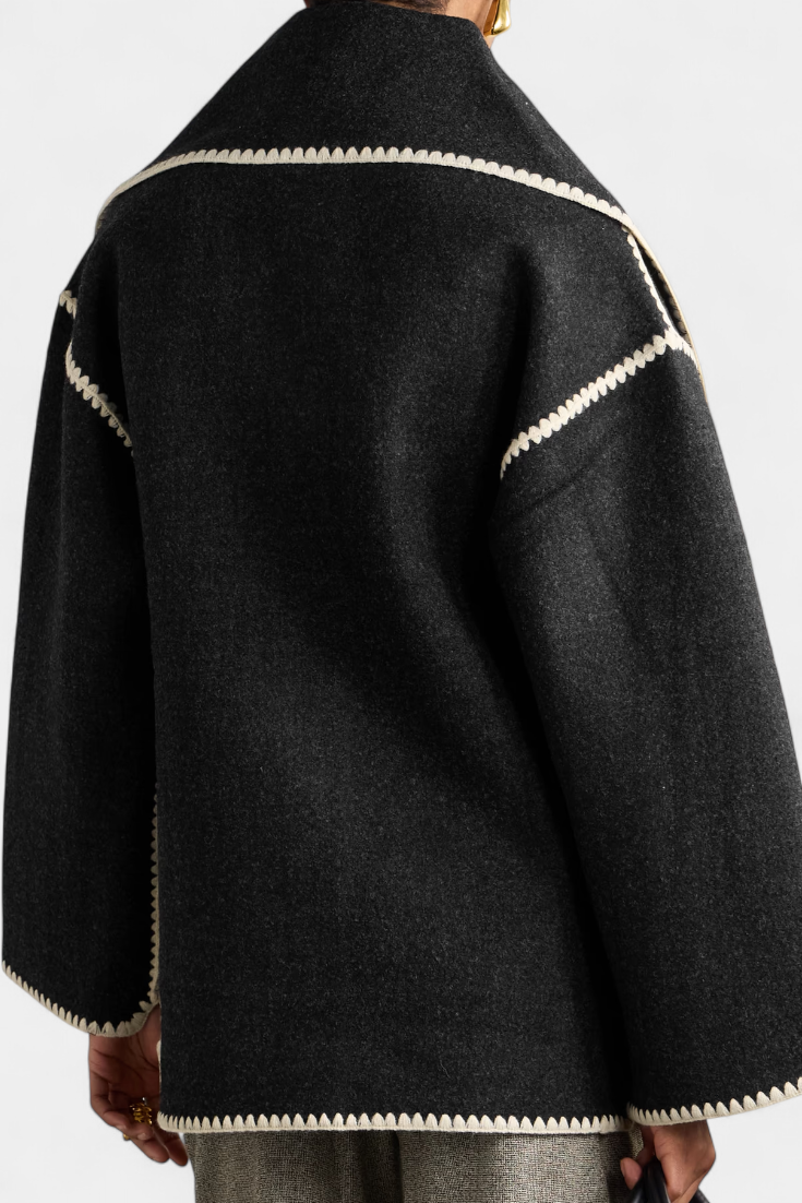 Pauline Coat Featuring Built-In Scarf and Flowing Design