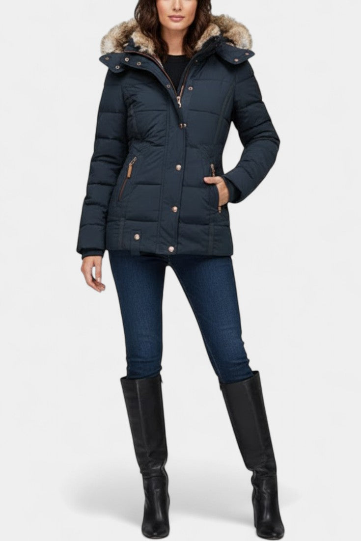 Laurène Hooded Insulated Winter Jacket with Faux Fur Trim