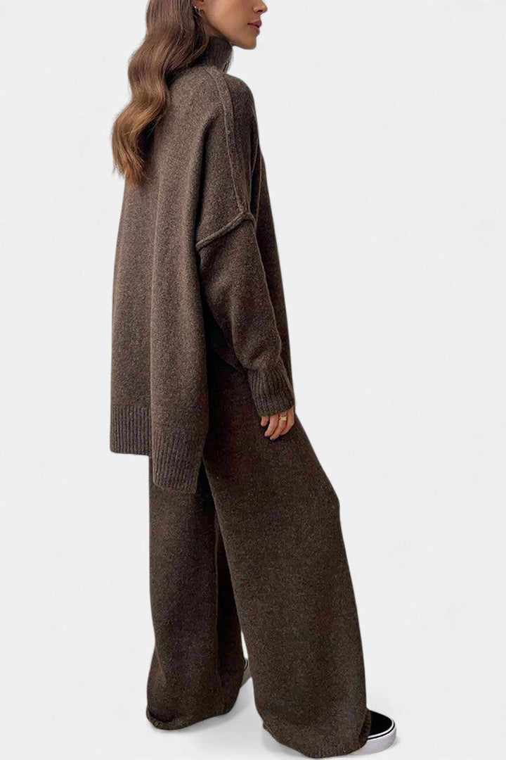 Xylia Turtleneck Knit Set with Wide-Leg Pants