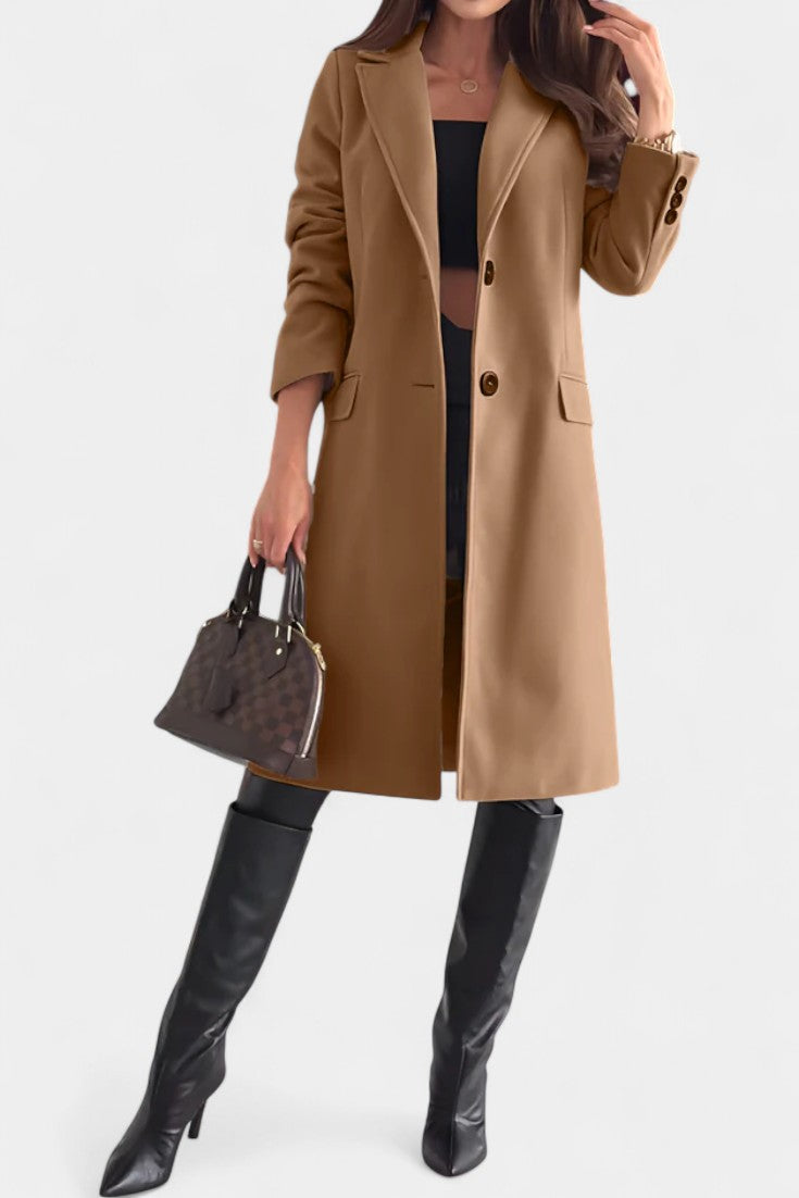 Armande Mid-Length Coat featuring Single-Breasted Button Closure and Notched Collar
