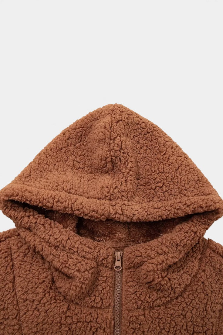 Loose Fit Roza Teddy Hooded Zip Jacket