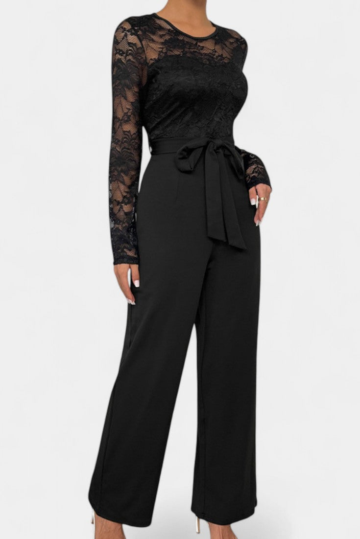 Éviana Chic Lace Jumpsuit with Adjustable Tied Waist