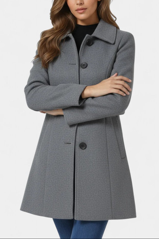 Louane Fitted Waist Winter Coat with Single Button Closure