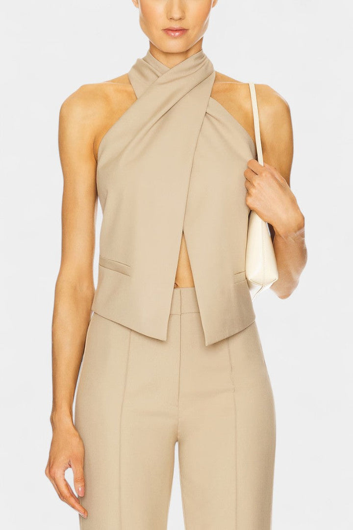 Somina Cross-Strap Ensemble with Chic Straight-Leg Trousers