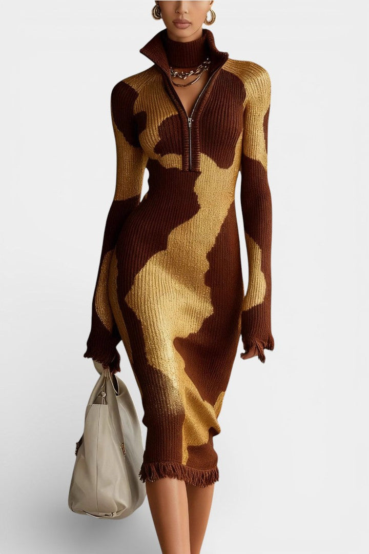 Kalinda Contrast Half-Zip Midi Knit Dress