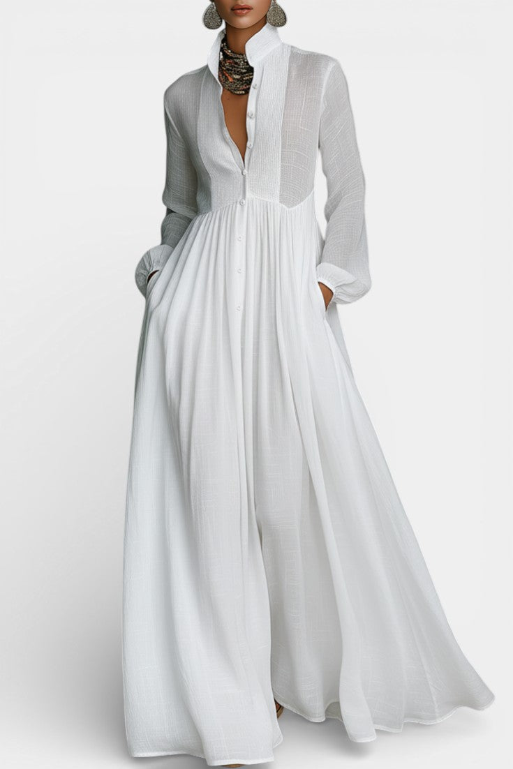 Marilou Long Minimalist Cotton Dress with Textured Finish