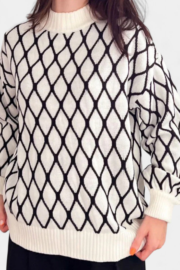 Wincy Ava Oversized Knit Turtleneck Sweater with Puff Sleeves