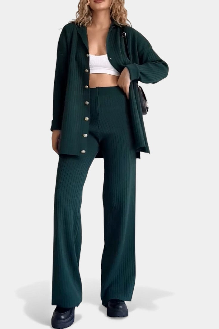 Striped Jacquard Knit Two-Piece Set with Thoughtful Design