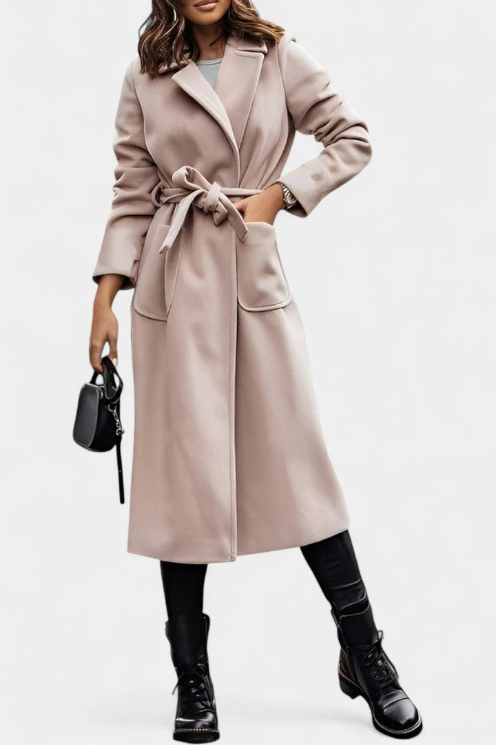Capucine Belted Coat Featuring Notched Collar and Pockets