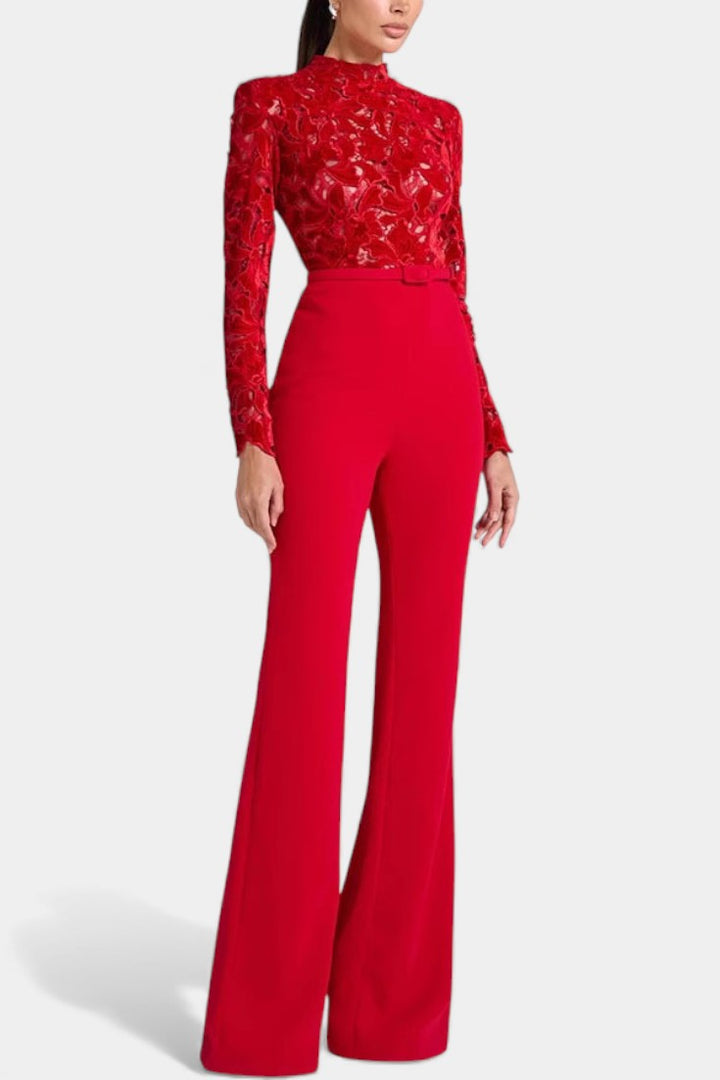 Flocked Lace High Neck Jumpsuit by Sima