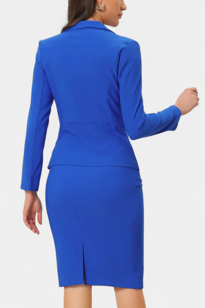 Komoren Chic Blazer and Pencil Skirt Ensemble with Notched Collar