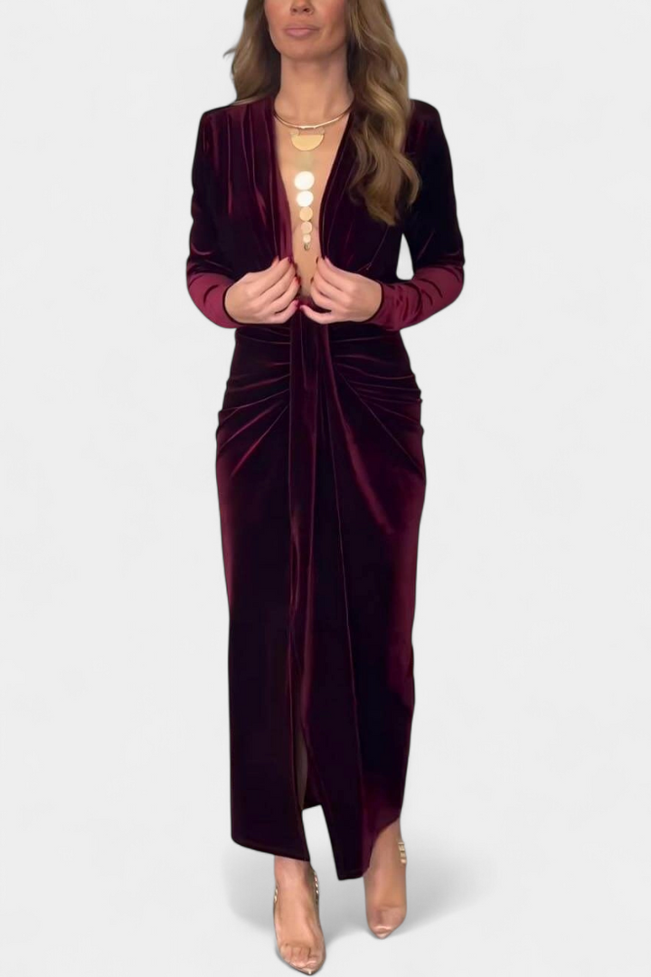LaVerna Golden Robe with Deep V-Neckline and Front Slit