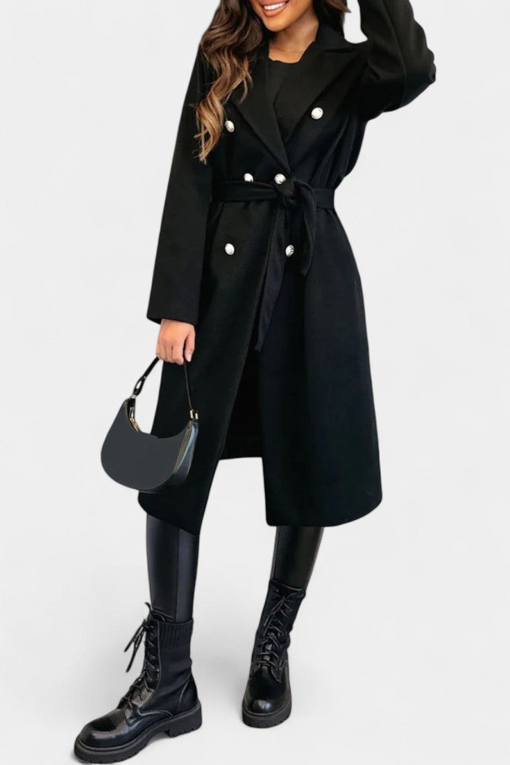 Miguelle Double-Breasted Coat Featuring a Stylish Tie Belt