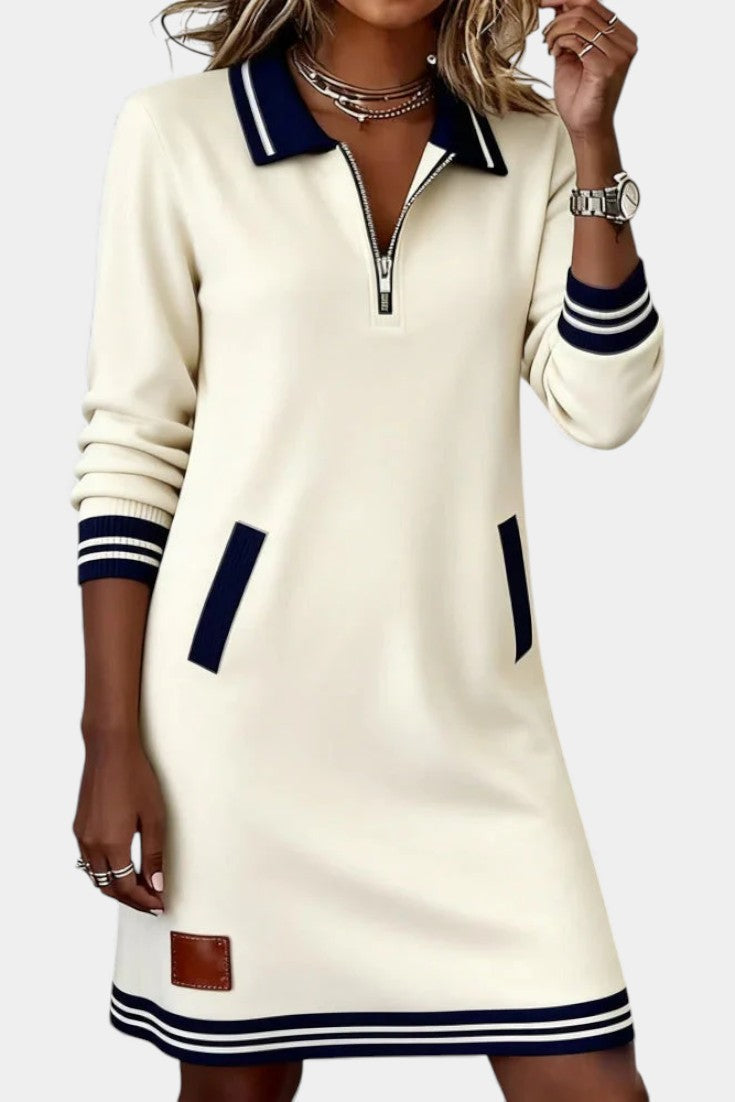 Zharina Ruffled Collar Casual Dress with Hidden Zip