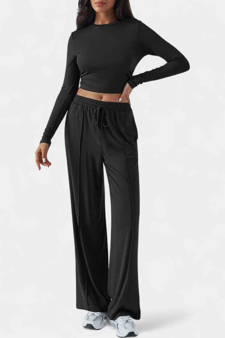 Celaen Elastic-Fit Viscose Yoga Set with Round Neck