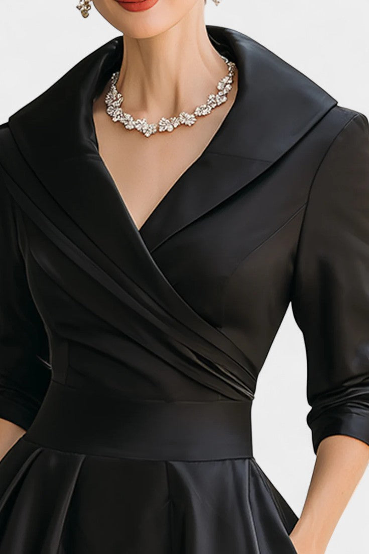 Solid Color Nixie Midi Dress with V-Neck and A-Line Silhouette